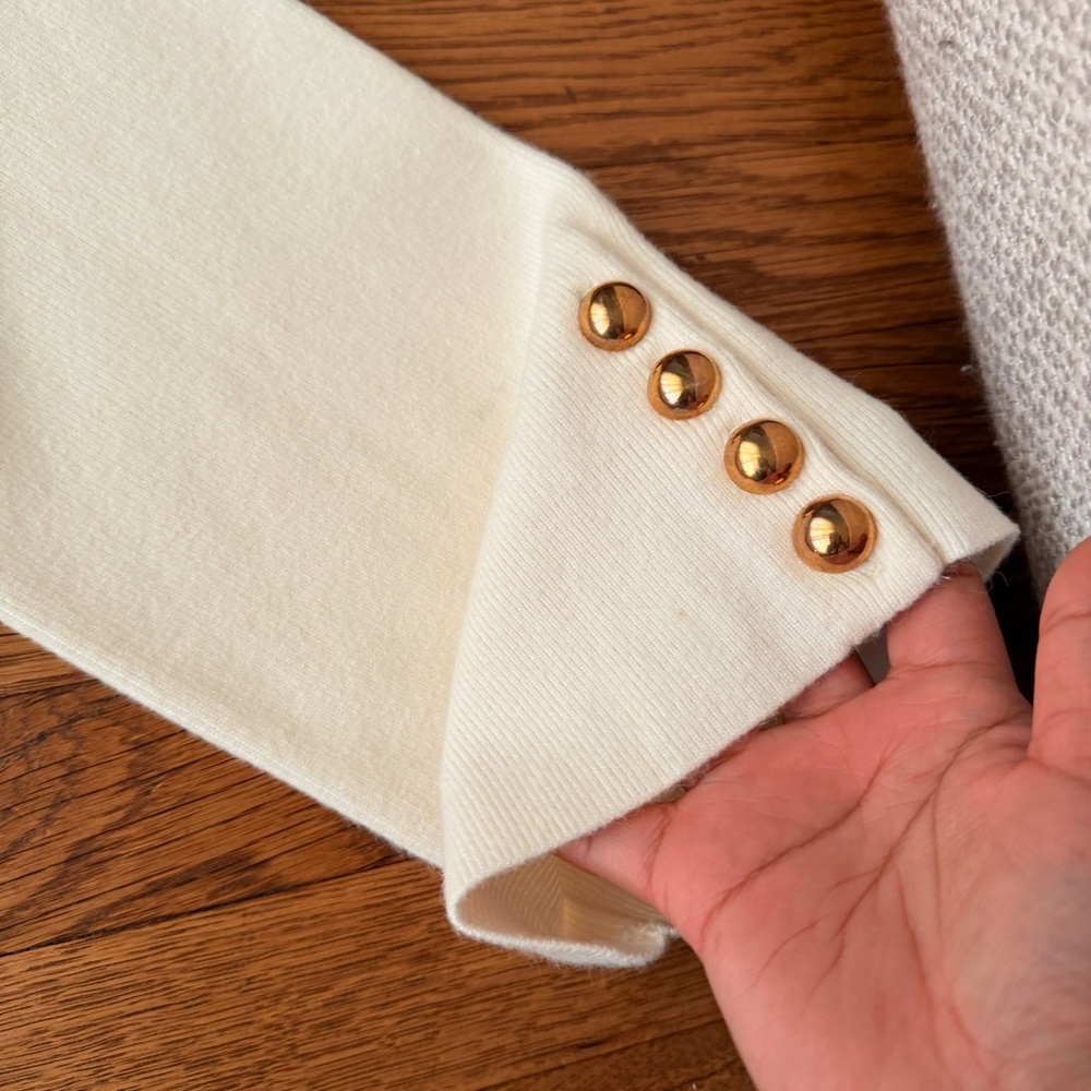 Cream Knit Split-Neck Sweater With Button Cuff De… - image 6